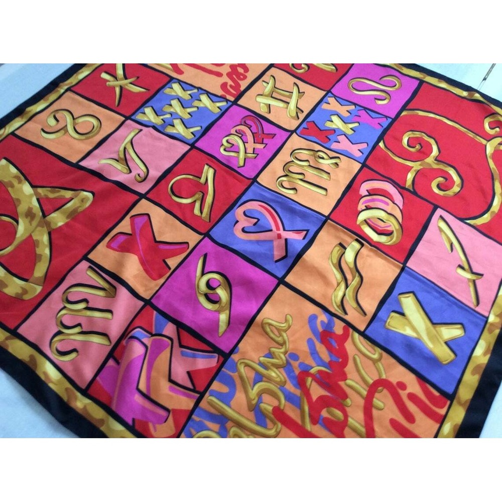 Vintage Paloma Picasso scarf colorful made in Italy red orange gold retro 80's